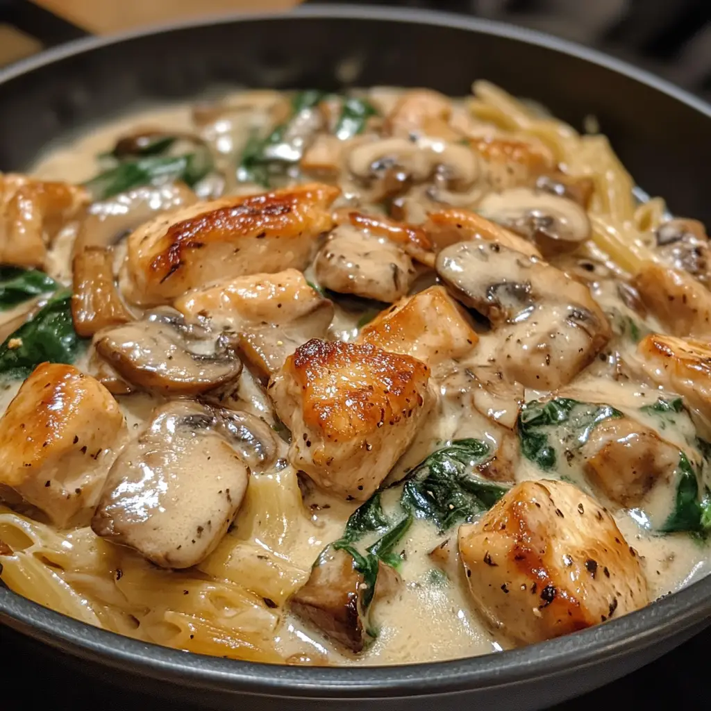 Creamy Mushroom And Spinach Chicken Pasta Abigailcooks Creamy Mushroom And Spinach Chicken Pasta Abigailcooks