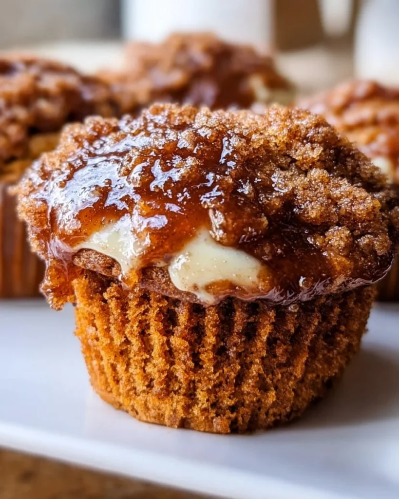 Freshly baked apple butter muffins on a wooden table.