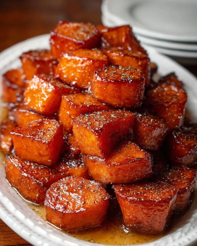 Delicious candied yams served in a bowl, perfect for holiday dinners