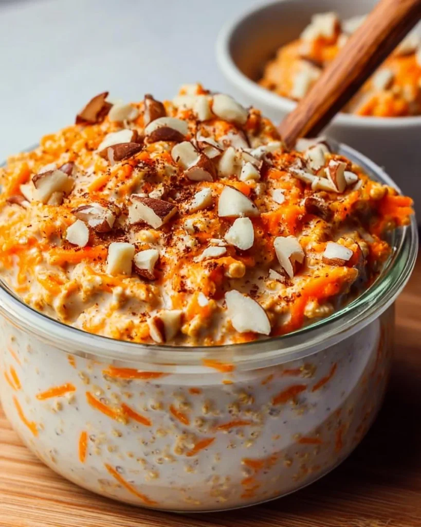 Delicious Carrot Cake Overnight Oats served in a bowl