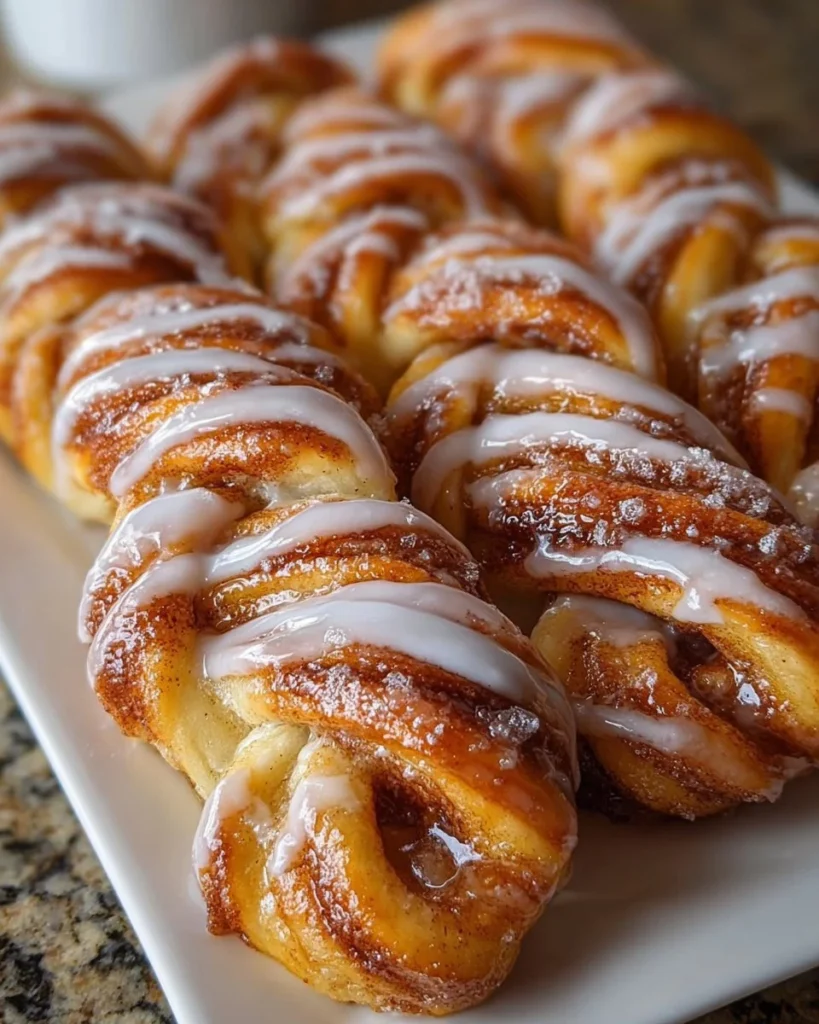 Freshly baked cinnamon roll bread twists on a wooden table