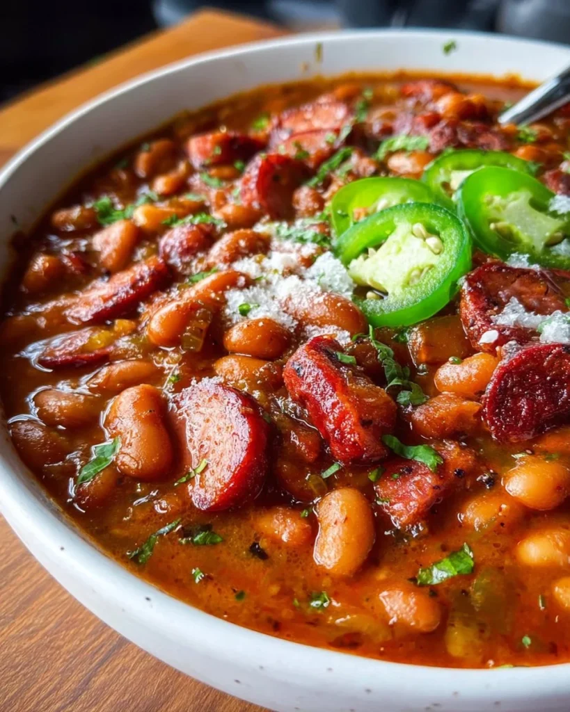 Plate of delicious drunken beans garnished with fresh herbs.