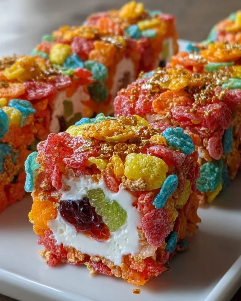 Vibrant Fruity Pebbles Sushi rolls with colorful toppings