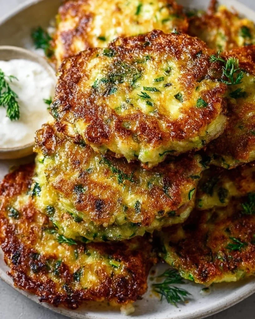 Healthy zucchini fritters side dish served with dipping sauce