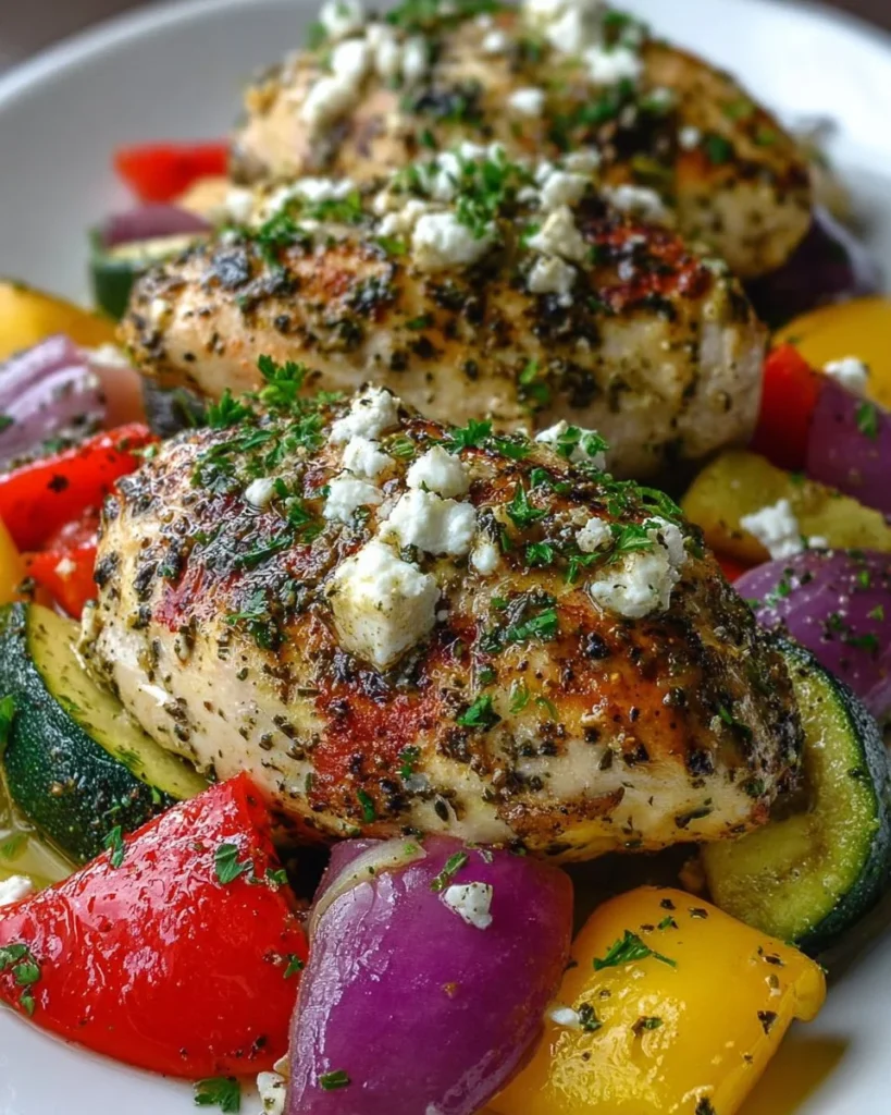 Herbed Greek chicken foil packets with fresh vegetables and spices