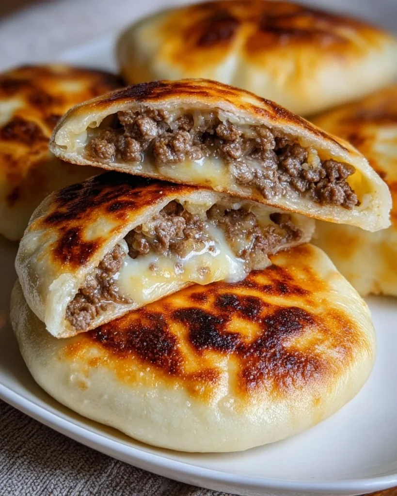 Delicious homemade sourdough runzas filled with savory meat and vegetables.