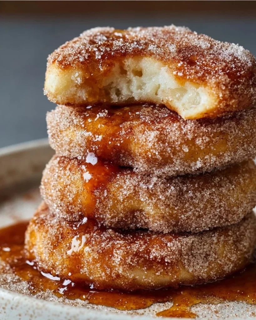 Delicious Spanish churro pancakes topped with chocolate sauce and cinnamon sugar