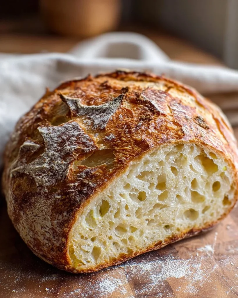 No-Bulk-Fermentation Sourdough Bread loaf on a wooden table