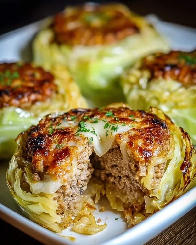 Oven-baked cabbage burgers served with fresh toppings on a plate