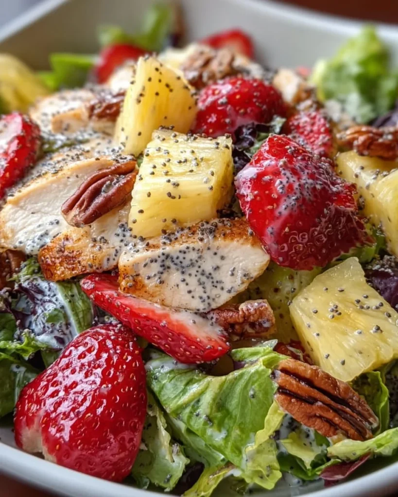 Delicious Panera strawberry poppyseed salad with strawberries and poppyseed dressing