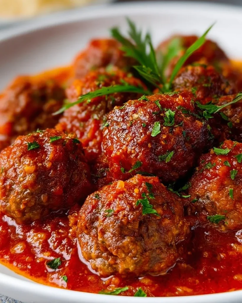 Delicious porcupine meatballs served on a plate with sauce