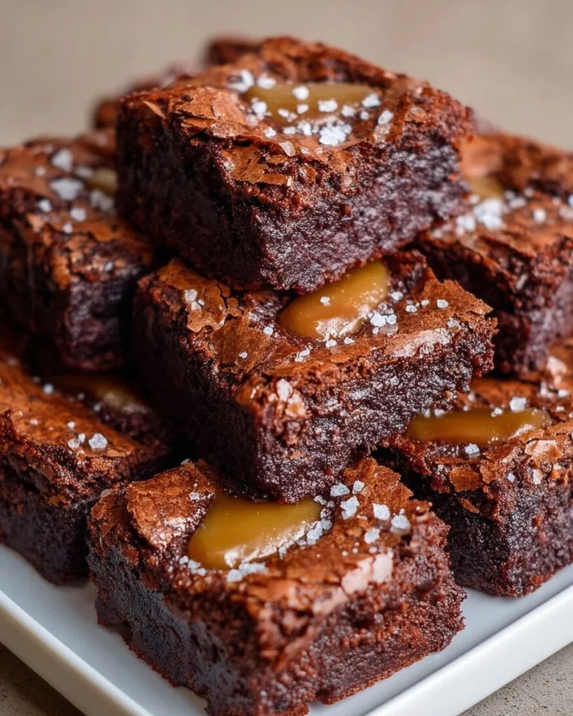 Delicious Rolo Brownies topped with chocolate and caramel drizzles