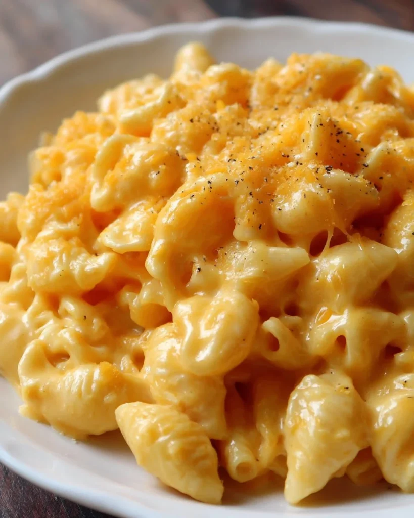 Creamy shells and cheese served in a bowl