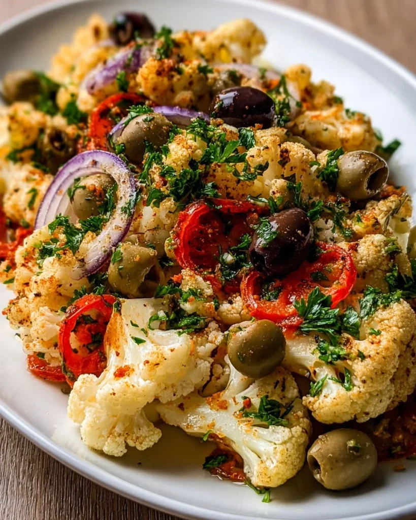 Sicilian Cauliflower Salad with olives, tomatoes, and fresh herbs