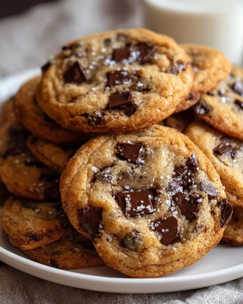 Freshly baked sourdough chocolate chip cookies on a cooling rack