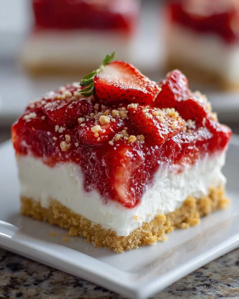 Delicious homemade strawberry crunch bars with strawberry and crispy topping