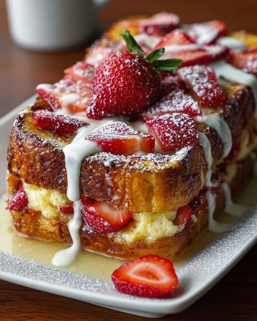 Delicious Strawberry French Toast Casserole served in a baking dish
