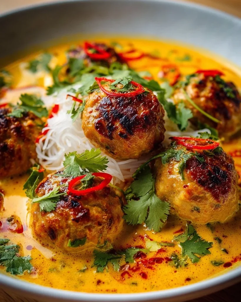 Thai Chicken Meatballs served in a creamy coconut curry sauce