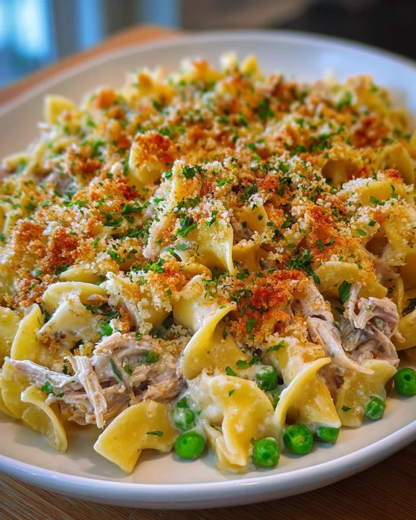 Delicious homemade Tuna Noodle Casserole baked to perfection