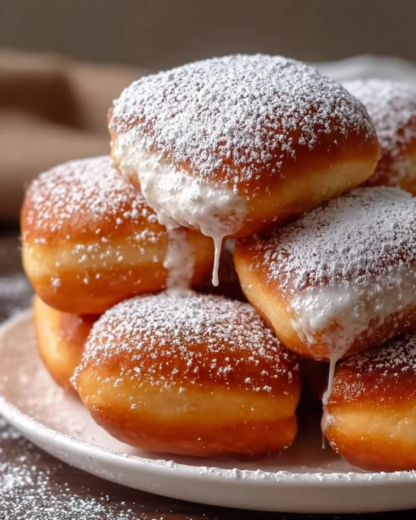 Freshly made Vanilla French Beignets dusted with powdered sugar
