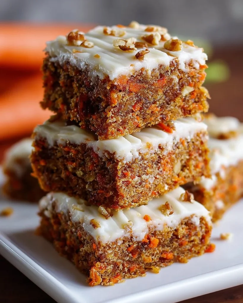 Delicious homemade Carrot Cake Bars topped with cream cheese frosting