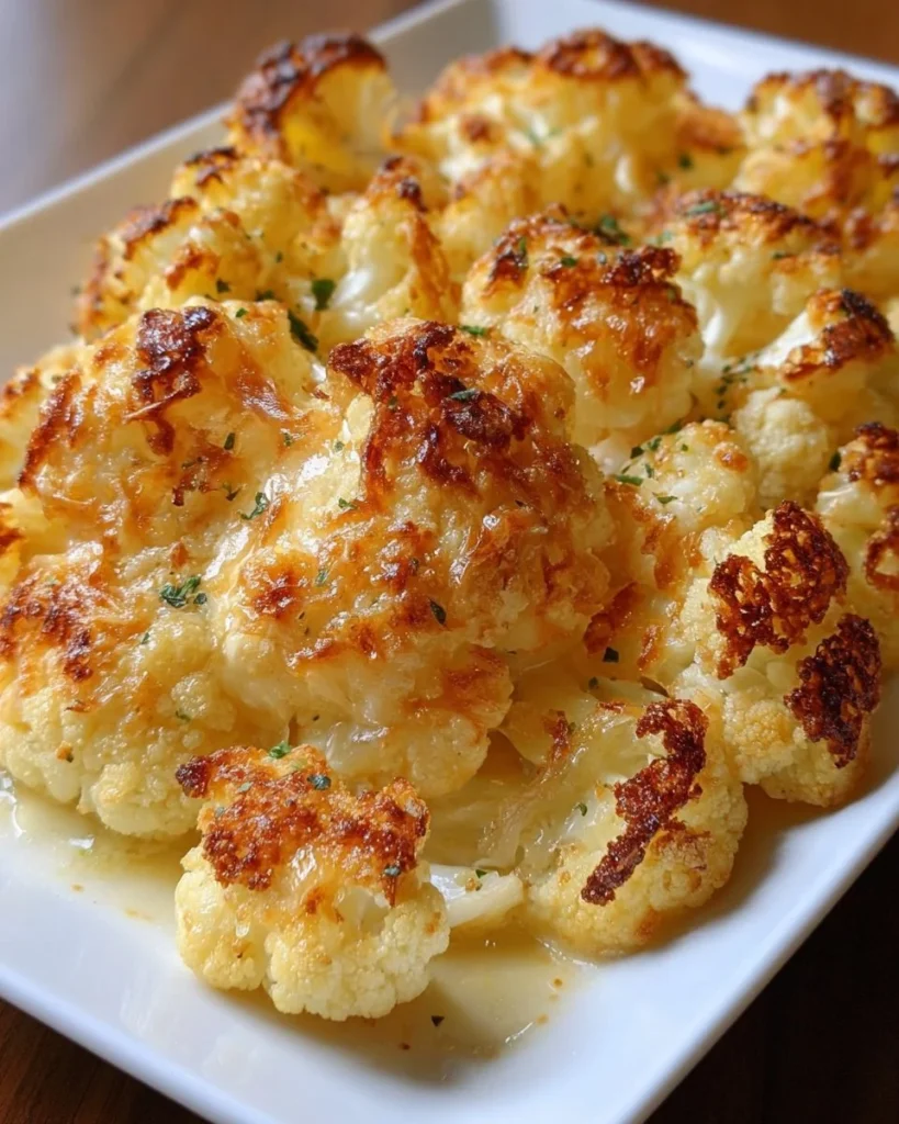 Delicious cauliflower gratin topped with cheese and baked to perfection