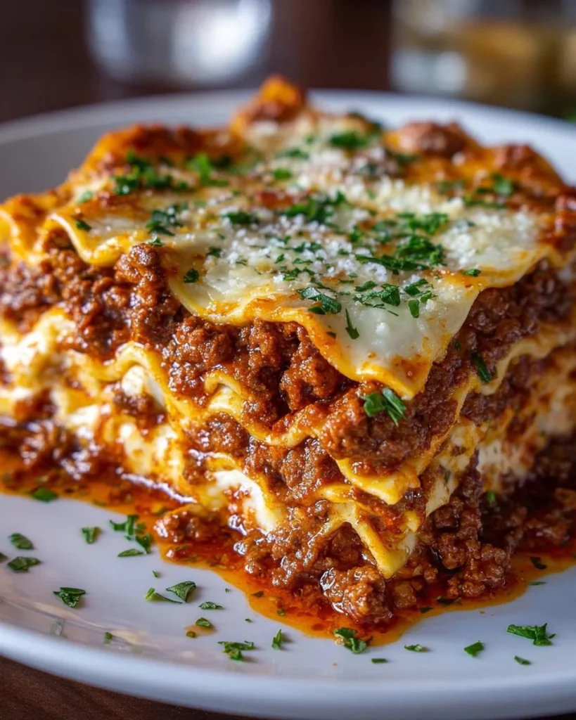 Christmas Eve Lasagna dish served with festive decorations