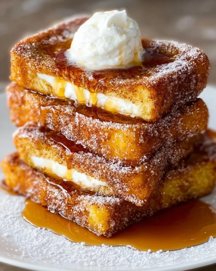 Delicious Churro French Toast topped with cinnamon and sugar on a plate