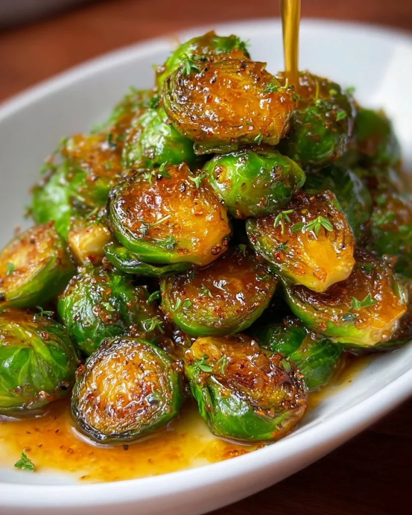 Citrus glazed Brussels sprouts served on a plate, showcasing vibrant flavors.