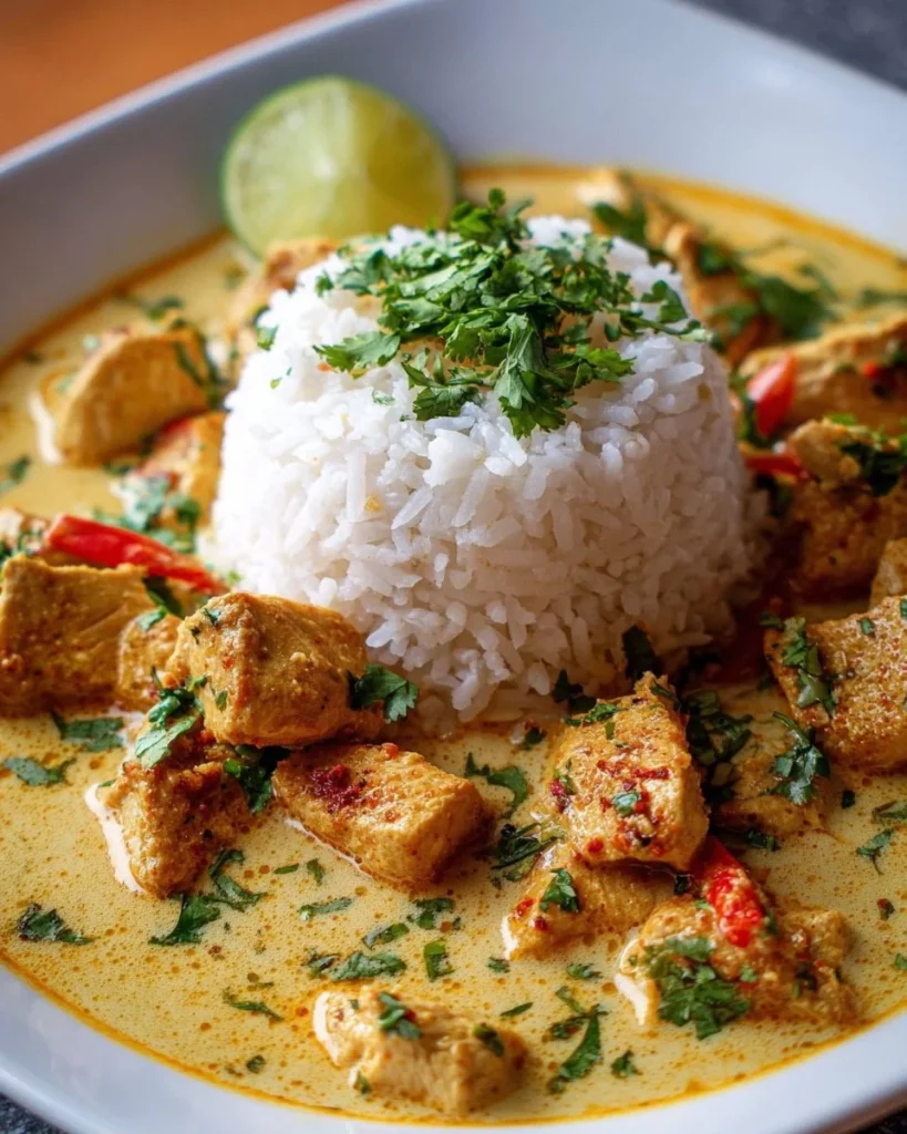 Coconut Chicken Brothy Rice dish with tender chicken and coconut milk