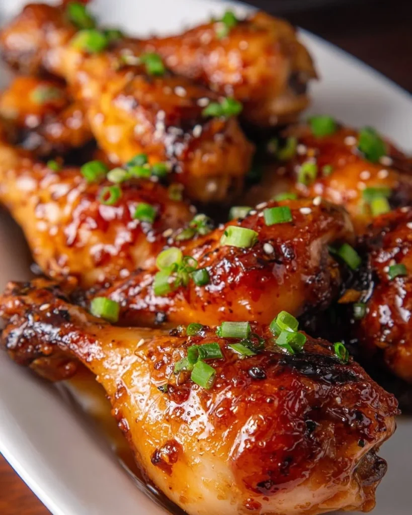 Delicious Crockpot Honey Garlic Chicken Drumsticks garnished with green onions.