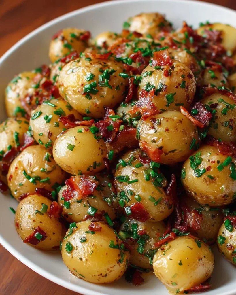 Bowl of traditional German Potato Salad with herbs and spices