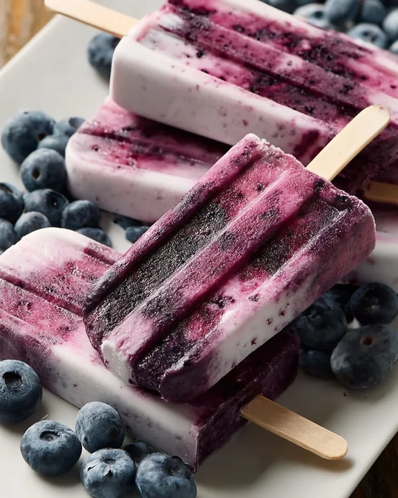 Healthy blueberry yogurt ice pops on a summer day