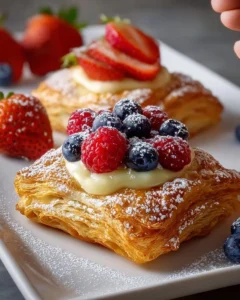 Mixed berry cream pastries topped with fresh berries and cream