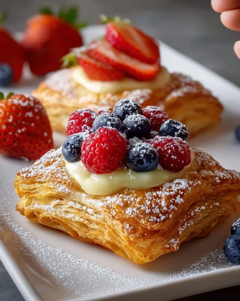 Mixed berry cream pastries topped with fresh berries and cream