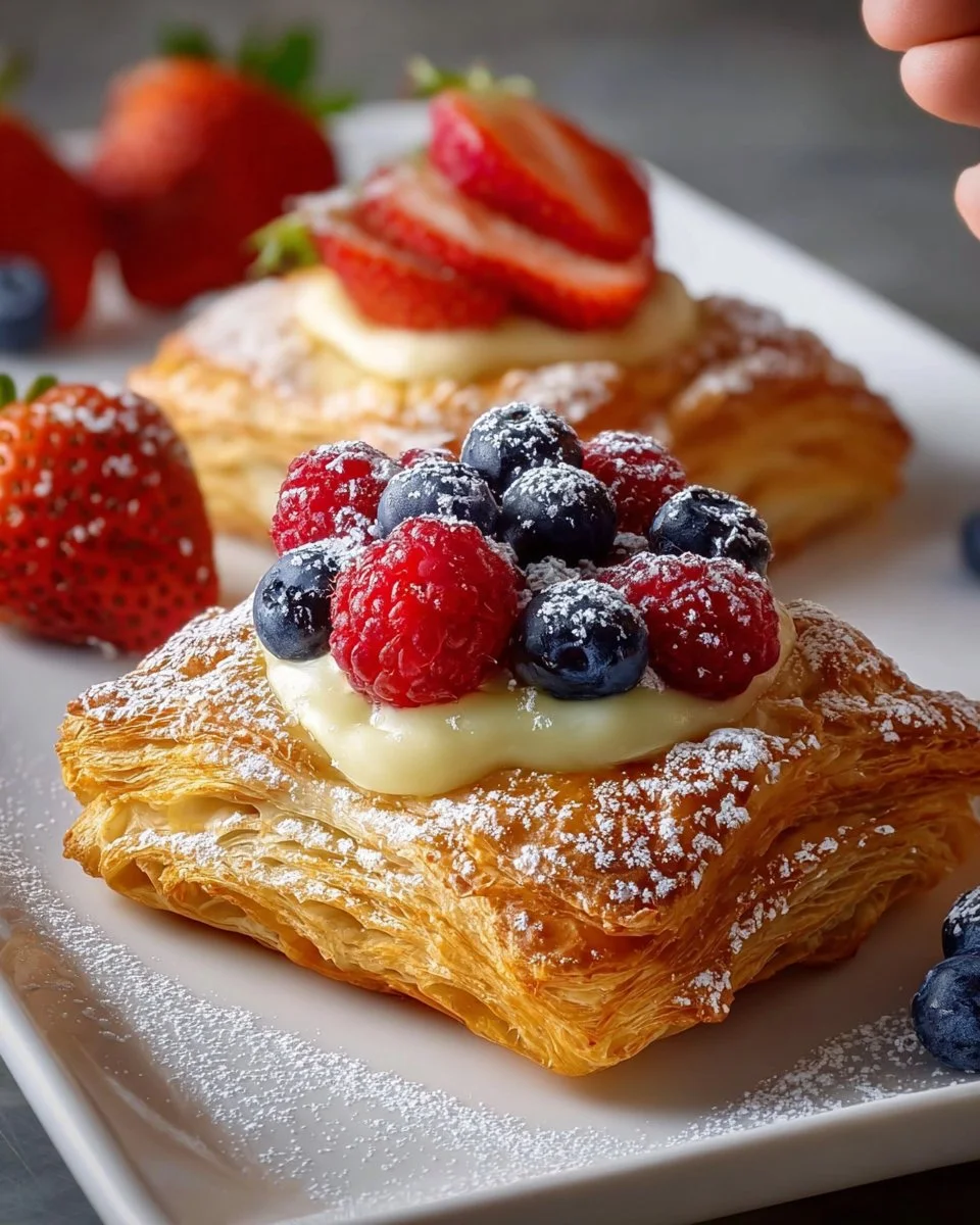 Mixed berry cream pastries topped with fresh berries and cream
