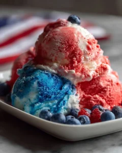 Patriotic blue and red ice cream dessert for summer celebrations