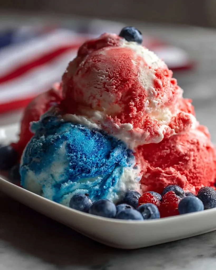 Patriotic blue and red ice cream dessert for summer celebrations