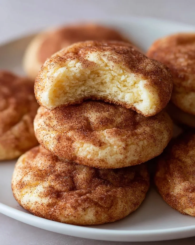 Delicious homemade snickerdoodle cookies with cinnamon sugar coating on a plate.