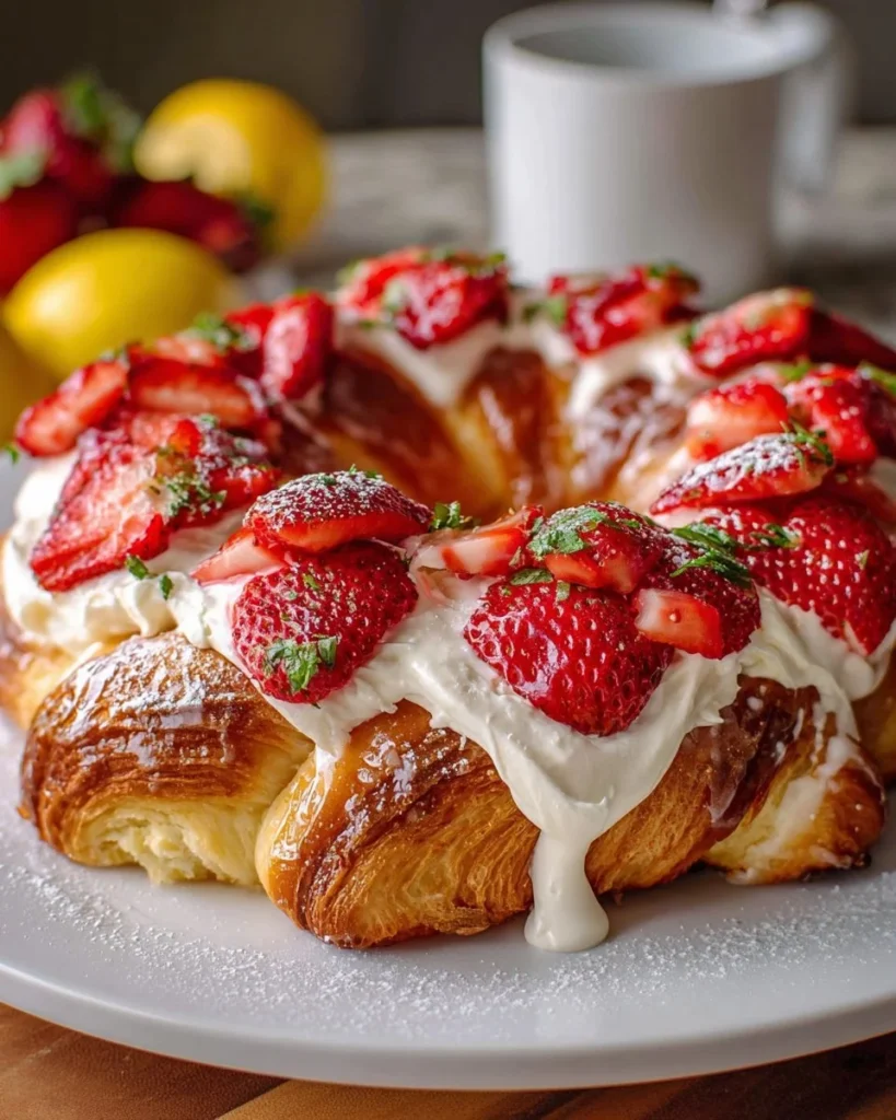 Strawberry Lemon Cream Cheese Crescent Ring served on a platter