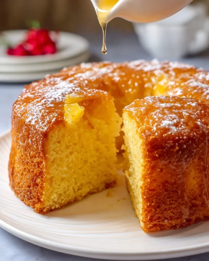 Delicious sweet pineapple juice cake topped with creamy frosting