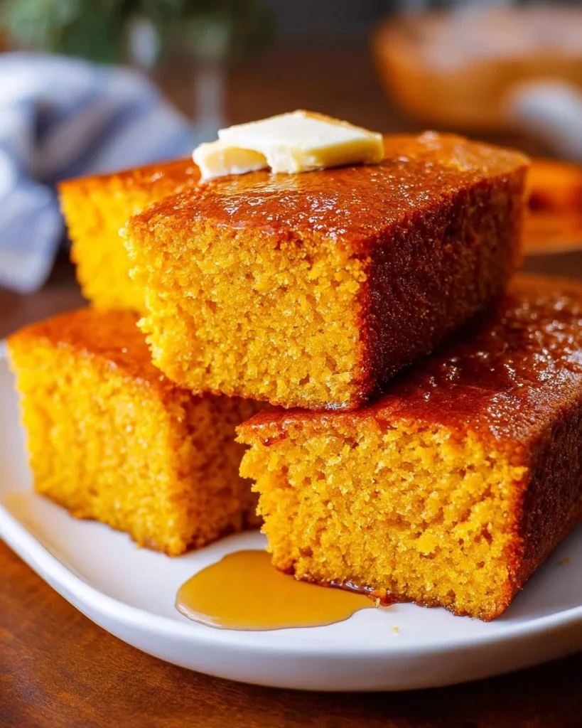 Freshly baked sweet potato cornbread with a golden crust and vibrant color