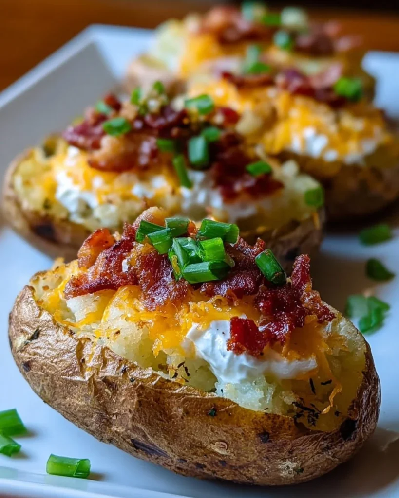 Twice Baked Loaded Breakfast Potatoes topped with cheese and herbs