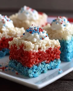 Patriotic USA Flag Dessert Rice Krispie Bars for celebrations
