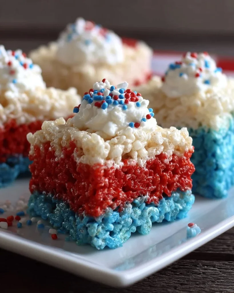 Patriotic USA Flag Dessert Rice Krispie Bars for celebrations