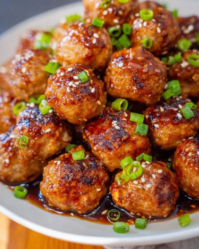 Delicious Asian Turkey Meatballs served with dipping sauce.