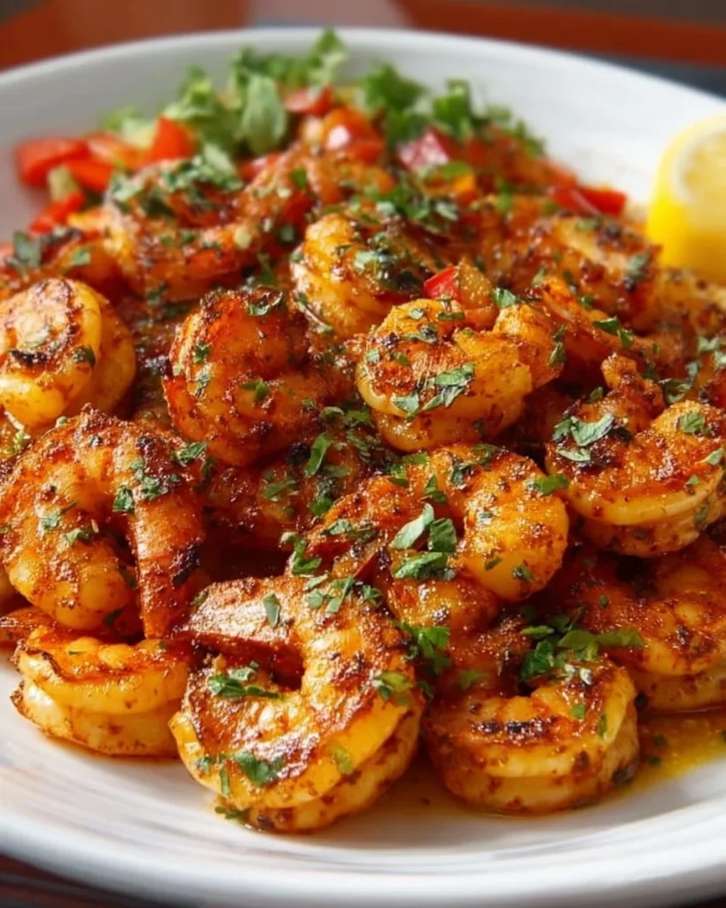 Delicious easy Cajun shrimp dish served with rice and garnished with parsley