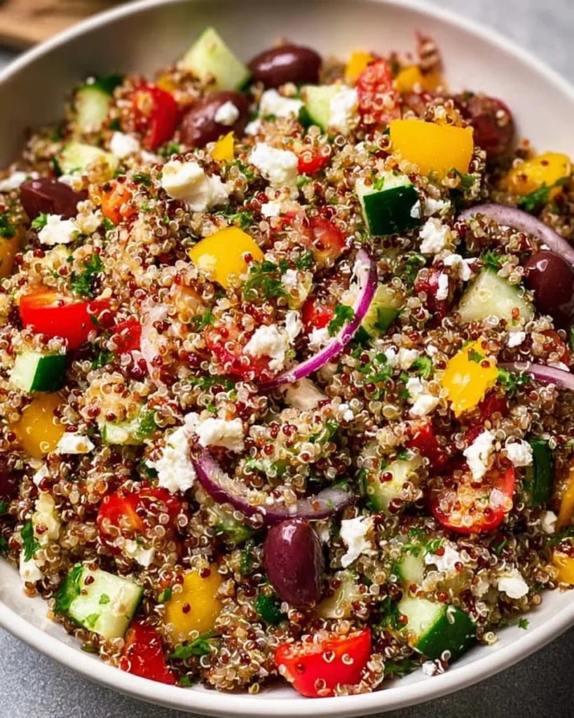 Colorful Mediterranean Quinoa Salad with vegetables and herbs