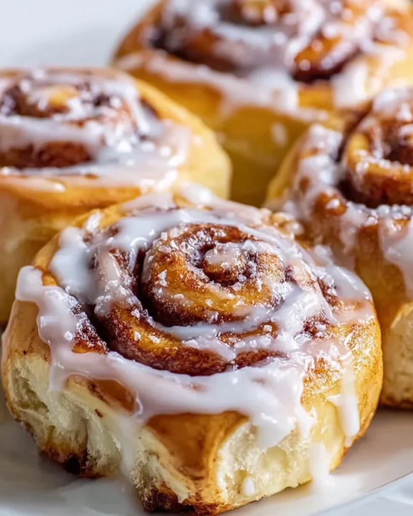 Delicious soft and fluffy overnight cinnamon rolls ready to be served