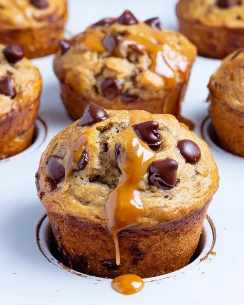 Delicious PB banana chocolate chip muffins freshly baked and ready to enjoy